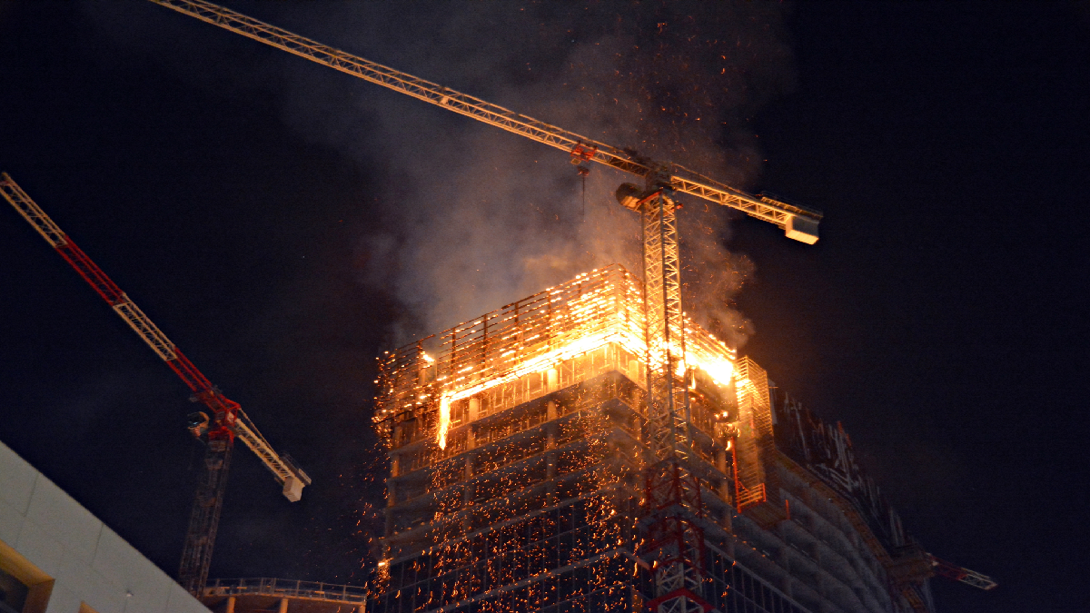 fire explosion on a construction site