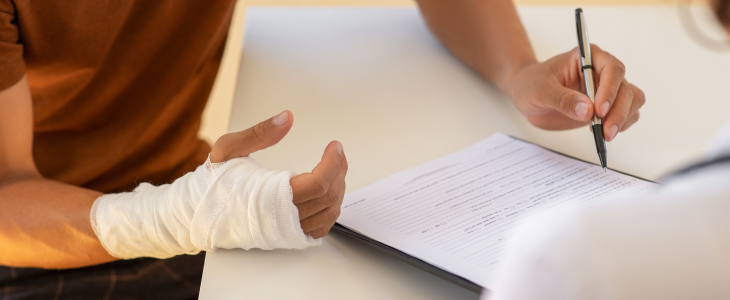 Man speaking with his attorney after a broken bone accident