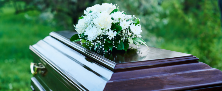 Casket of a family member who was wrongfully killed